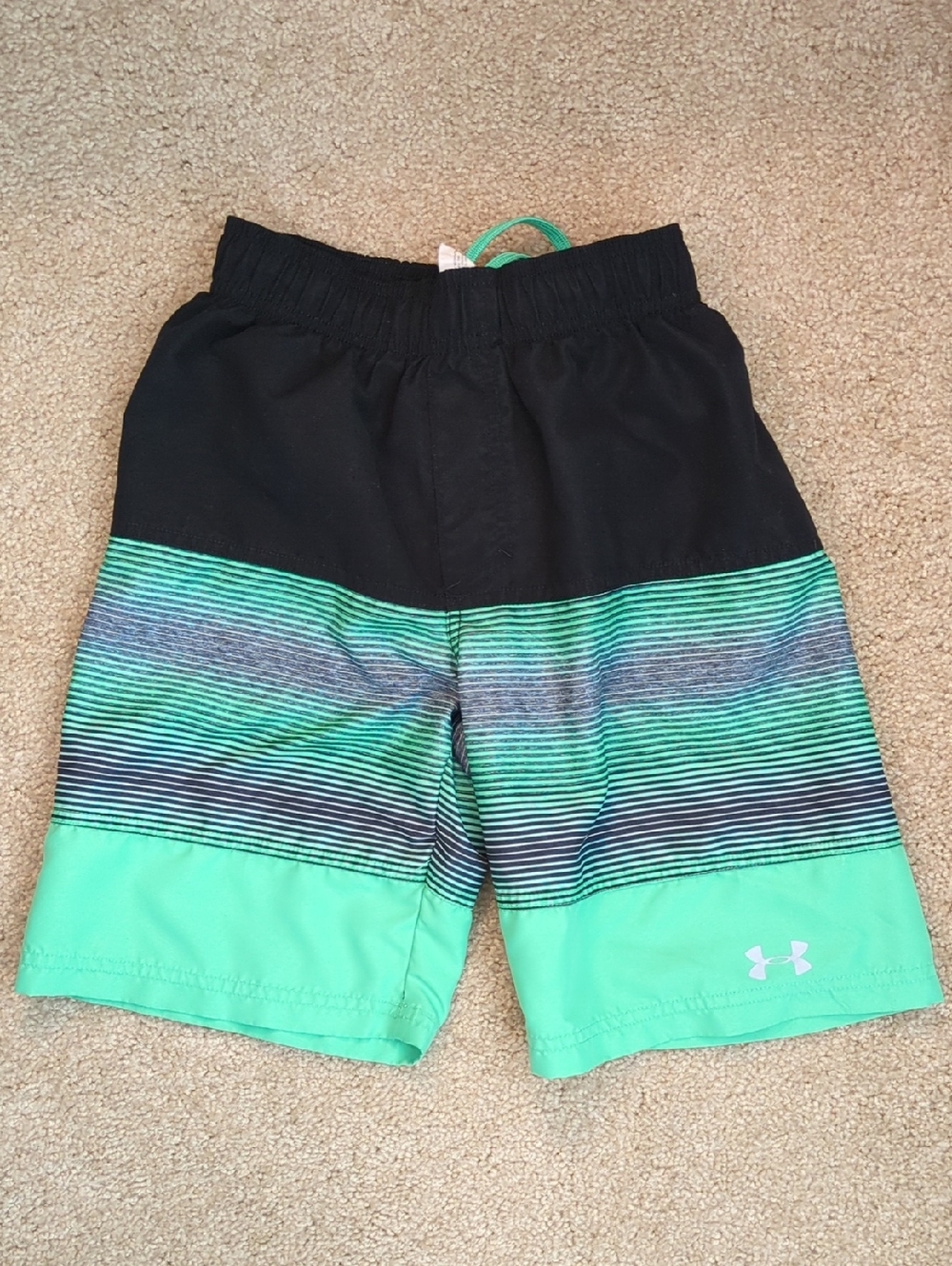 Under Armour Kids' Black and Green Swim Trunks